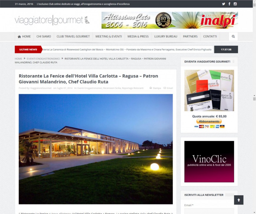 Ristorante La Fenice dell’Hotel Villa Carlotta su Viaggiatore|Gourmet